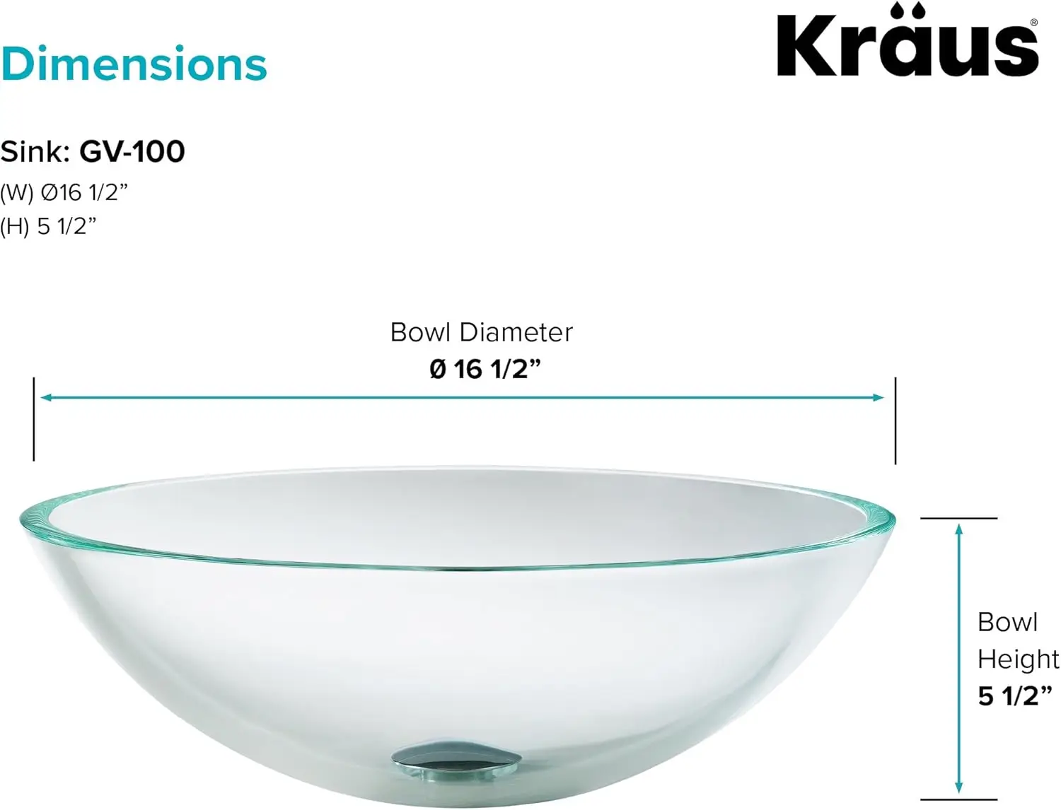 KRAUS Round Crystal Clear Glass Vessel Bathroom Sink, 16 1/2 inch GV-100 6