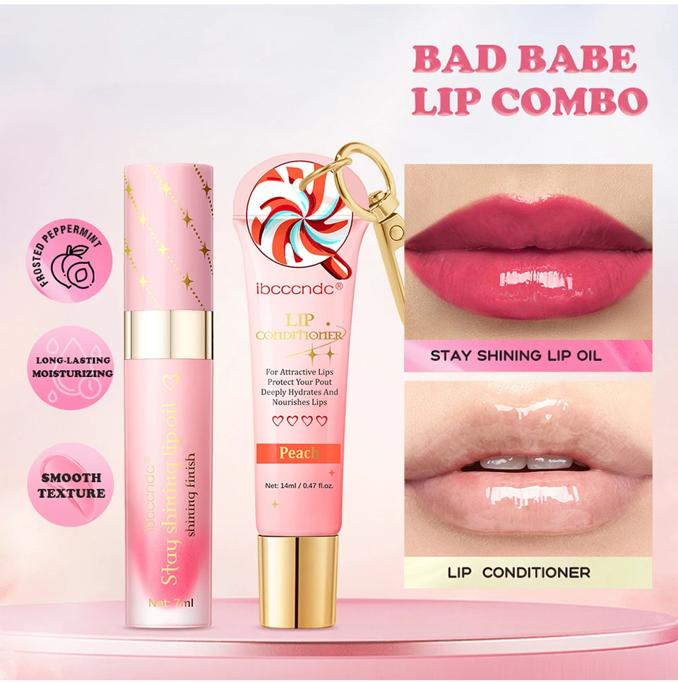 Bad Babe Lip Combo Pfirsich- und klarer Lipgloss-Kombination mit Schlüsselanhänger, langanhaltend feuchtigkeitsspendend, nährend, feuchtigkeitsspendend, pralleres Set – Detail 2