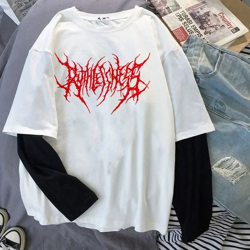 Fashion Punk Dark Style Printed Round Neck T-shirt Y2K Sport Harajuku Thin Women's Top Long Sleeves T Shirt Outdoor Loose Shirt 4