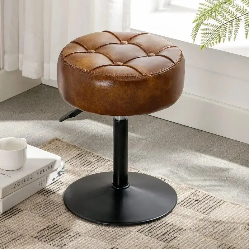 

Adjustable Vanity Stool, 360°Swivel Vanity Chair Stool for Makeup Room, Black Stool Chair for Vanity, Small Faux Leather Vanity