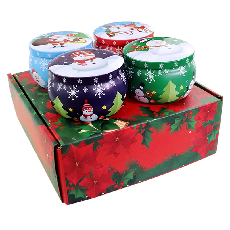 1PC Empty Christmas Candle Tin Christmas Scent Candle Iron Tin With Gift Plant Candy Flower Tea Gift Box