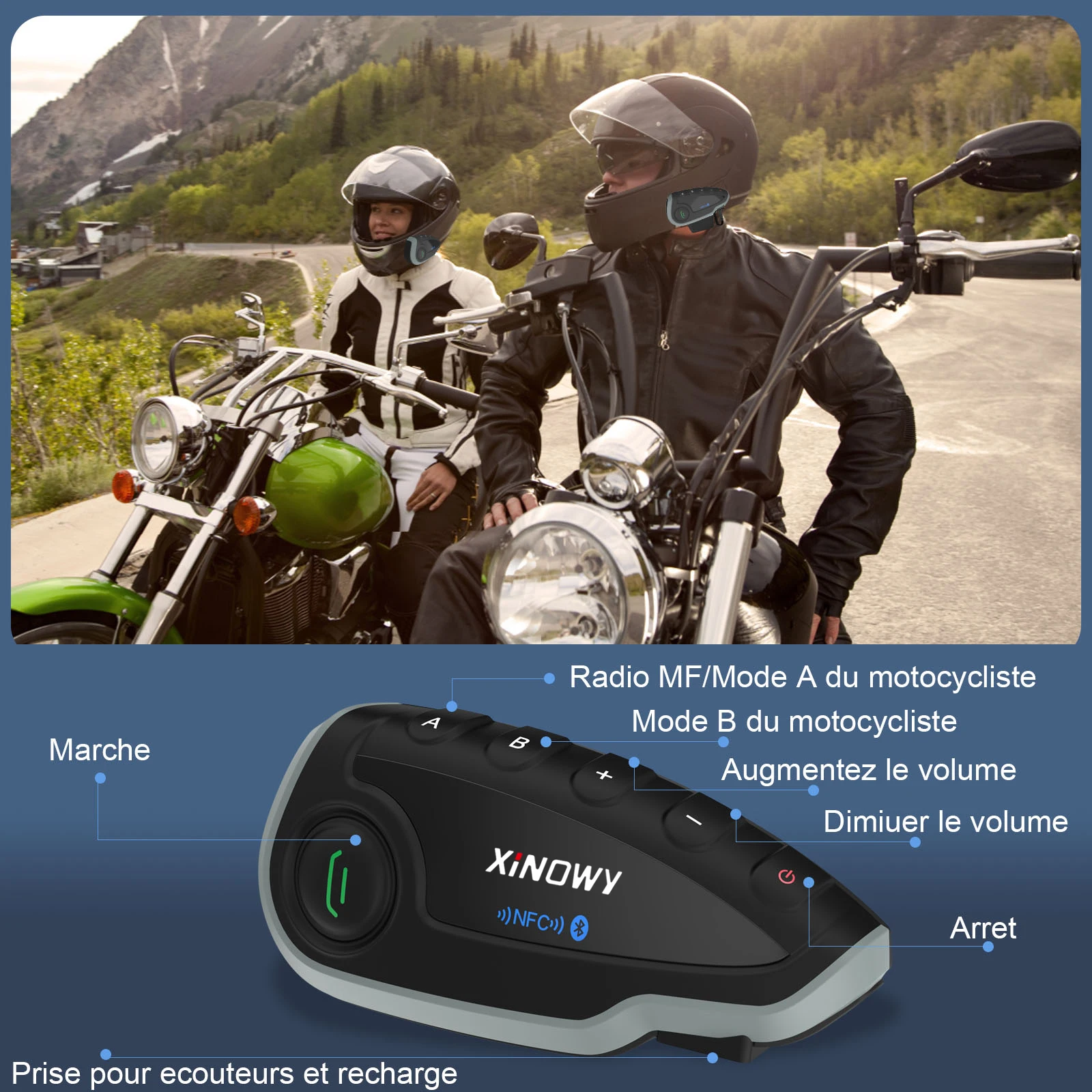 인기 상품 XINOWY V8 블루투스 오토바이 헬멧 인터콤 헤드셋 1200M 레벨 5 방수 자동 응답 인터콤