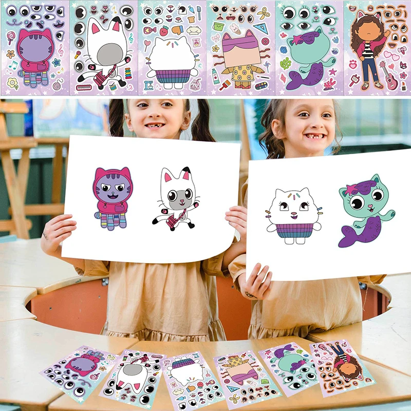 

12pcs Gabby's Dollhouse Puzzle Stickers Make A Face DIY Kids Make Your Own Toys Children Cartoon Jigsaw Education Sticker Gifts