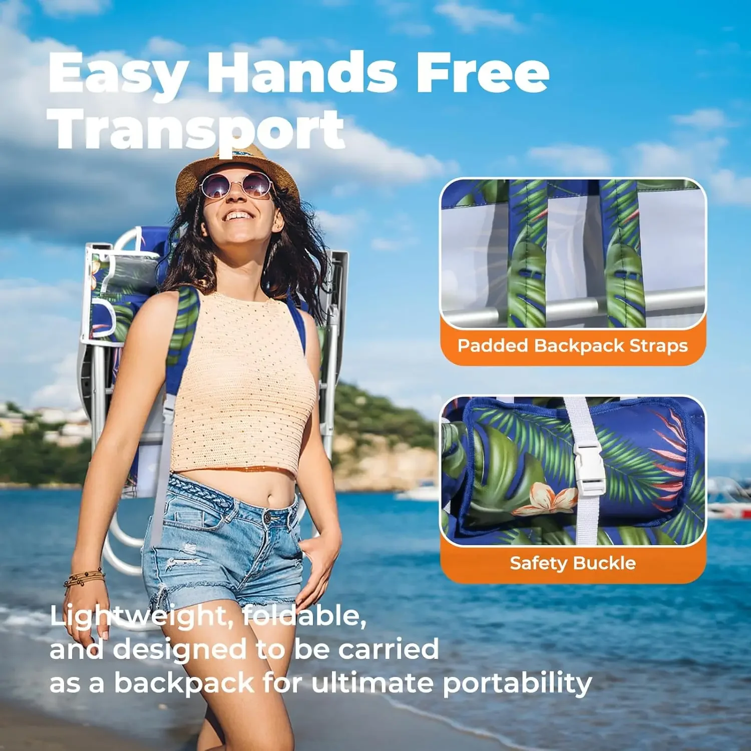 Tall Beach Chairs for Adults – 5-Position Reclining Backpack Chair with Large Insulated Cooler, Portable Beach Chair, 2 Pack