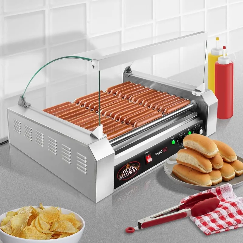 Electric 30 Hot Dog 11 Roller Grill Cooker Machine with Cover 1400-Watt - Commercial Grade 6