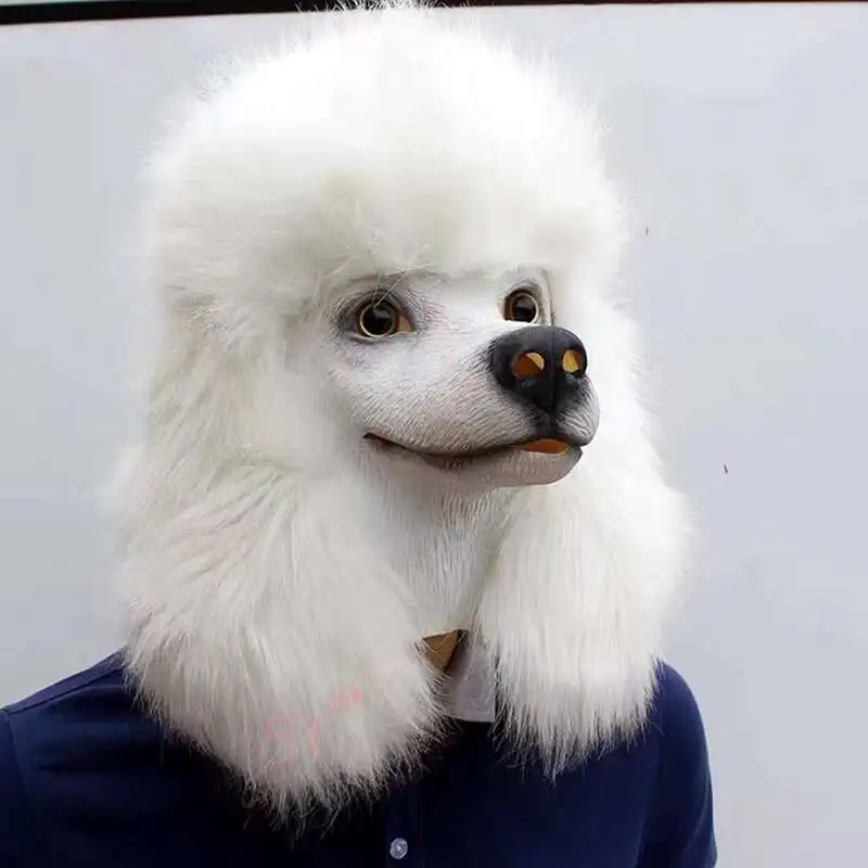 Dog Mask Poodle Monkey Horse Latex Mascara Carnival Cosplay Funny Animal Full Face Adult Man Disguise Halloween Costume for Men
