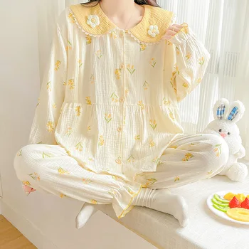 Sweet Cotton Patchwork Lace Maternity Nursing Sleepwear Sets Lovely Loose Pajamas Clothes For Pregnant Women Spring Pregnancy
