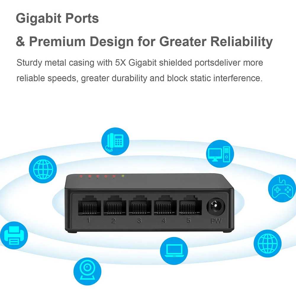IP 카메라 라우터용 미니 네트워크 스위치, 이더넷 5 포트 스위치, 기가비트 스위치, 스마트 RJ45 허브 인터넷 인젝터, 1000Mbps, 100Mbps