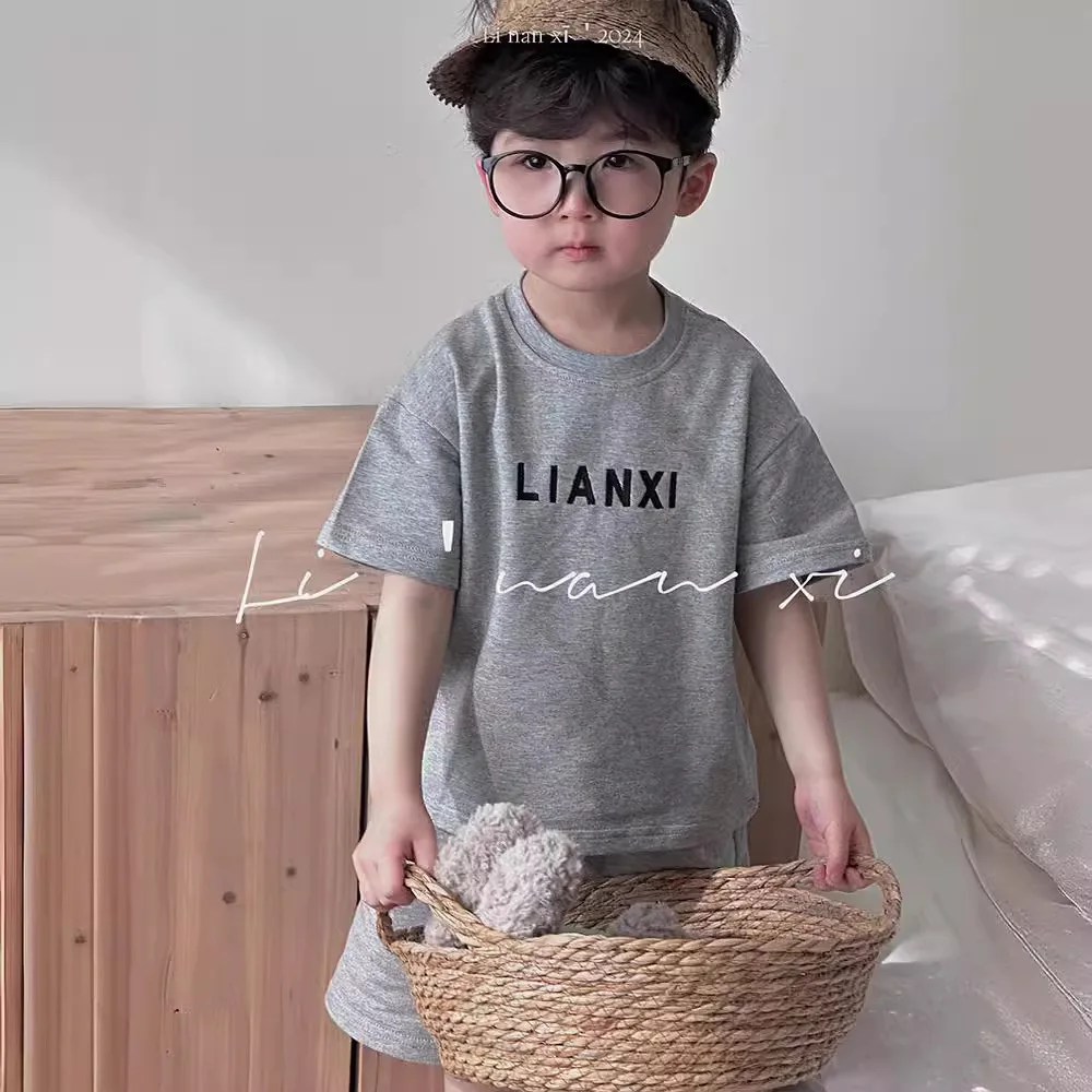 

Summer 2-7 Year Baby Boys 2PCS Clothes Set Letter Print Solid Color Versatile T Shirt Cotton Shorts Suit Children Boys Outfits