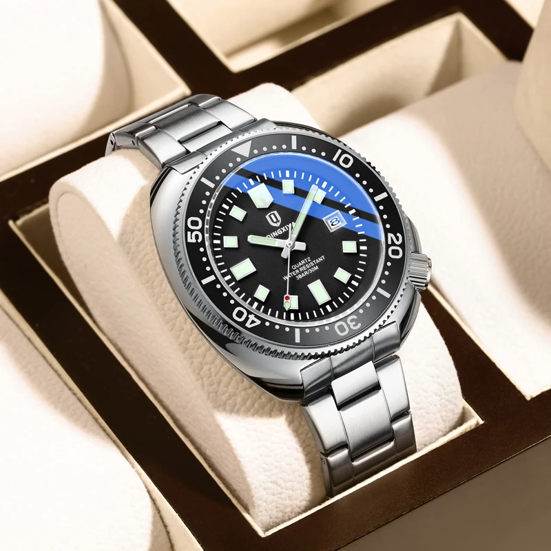 QINGXIYA Sports Big Dial Quartz Watch for Men Stainless Steel Waterproof Date Mens Watches Top Brand Luxury Relogio Masculino