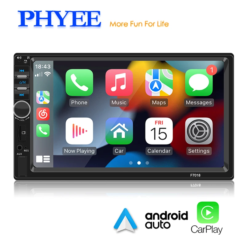 

2 Din 7" CarPlay Car Radio Android-Auto Bluetooth MP5 Player Handfree A2DP USB TF Aux FM Receiver Audio System Head Unit F7018