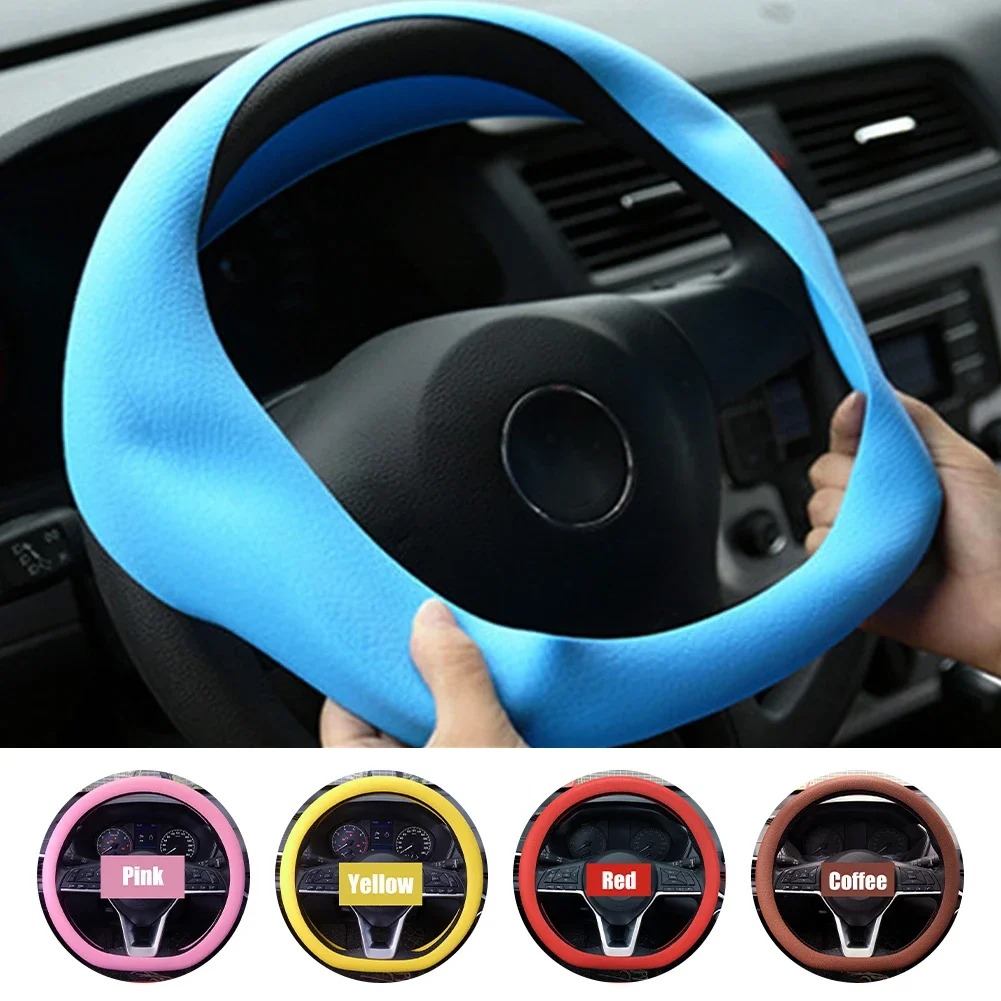 Universal Car Silicone Steering Wheel Cover Elastic Non-Slip For 36-40cm Steering Wheel Multi Color Car Decor Accessories