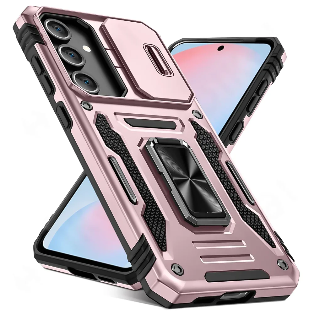 Enhanced Anti-Drop Sliding Camera Protective Phone Case with Metal Ring and Magnetic Stand