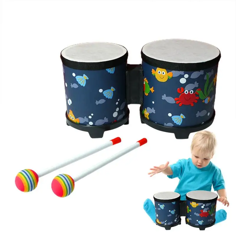 Kids Bongos Cute Hand Drum Musical Toy Kids Drum Set Strumenti Musicali In Legno Artigianali Con 2 Bacchette Colorate