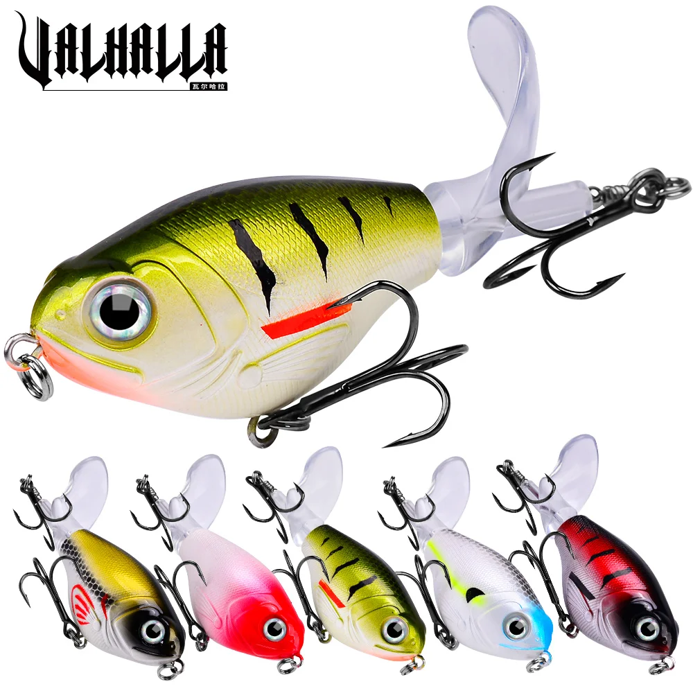 

VALHALLA 5PCS Noisy Whopper Popper Lures Kit 11.5g-16g Flopper Fishing Baits With Rotating Tail Floating Propeller Bass Wobbler