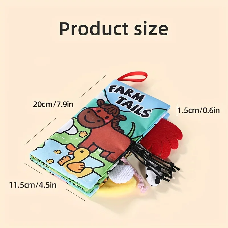 Infant Tail Cloth Book Animals Farm Theme Baby Books Toys Washable Non-toxic Crinkle Cloth Books for Kids Early Education Toys 2