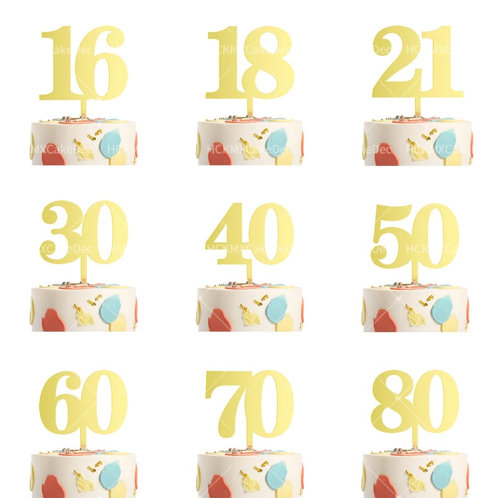 Gold Acryl 18/21/30/40/50/60/70/80 Kuchen Topper Oberfläche Kuchen Topper für Geburtstag Party Hochzeitstag Kuchen Dekoration