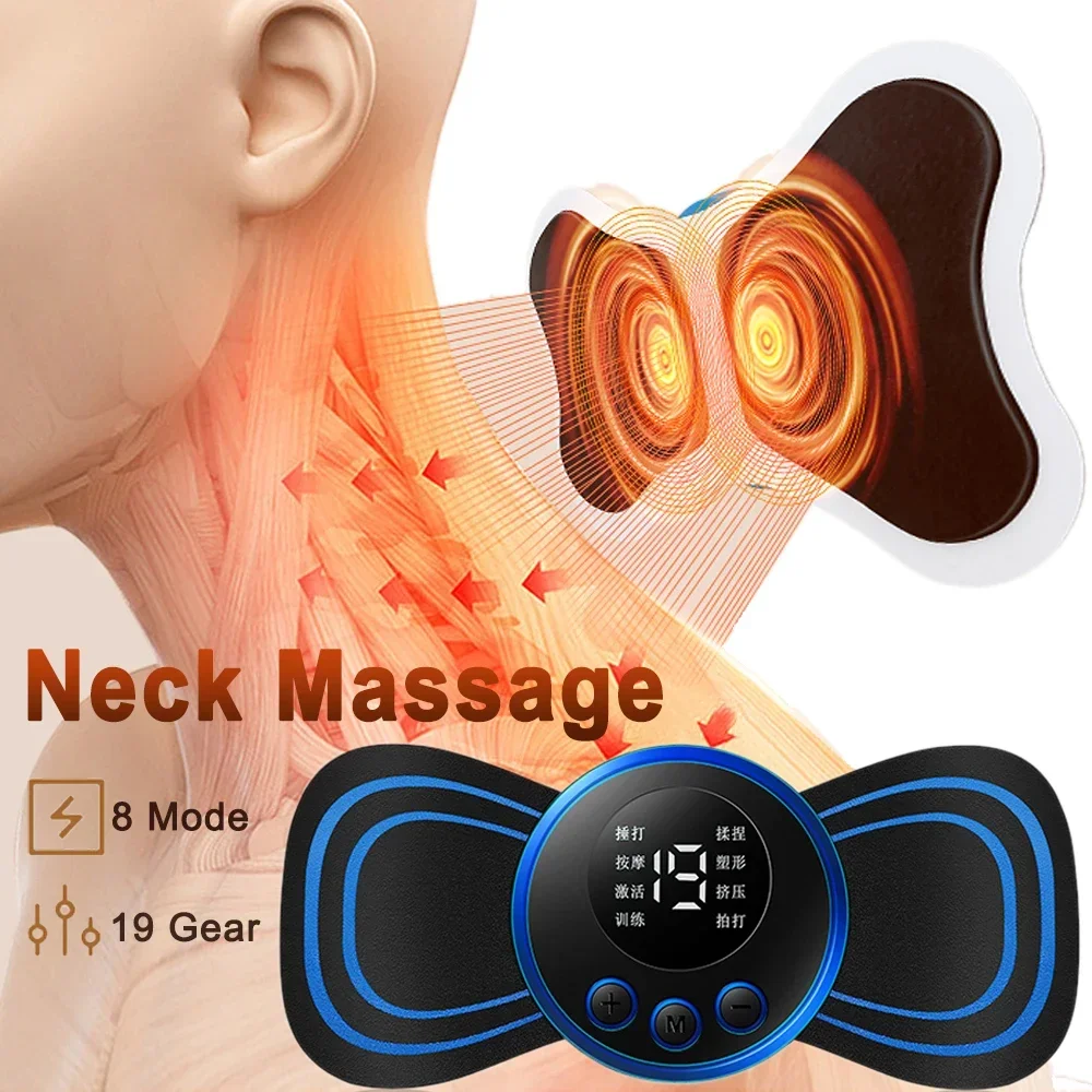 Electric EMS Neck Massager Mini Cervical Back Muscle Pain Relief Patch Stimulator Massageador Mat Portable Gel Pad Stickers Slim electric neck massager