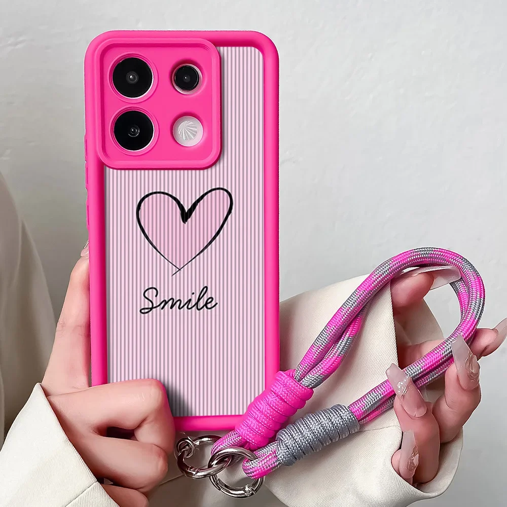 Pink Love Heart Wrist Chain Lanyard Phone Case Cover