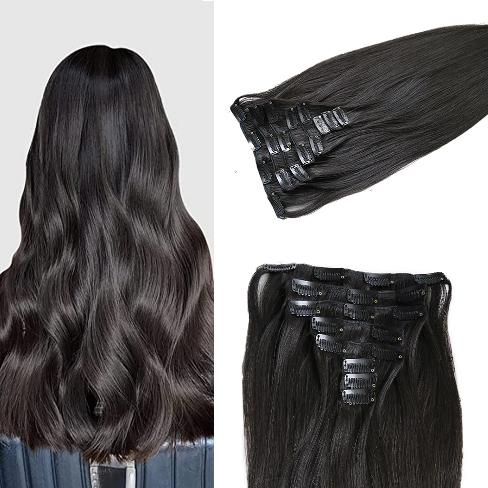 

Long Lasting Virgin Brazilian Clip In Hair Extension Human Hair 100% Remy Clip in Extension 14-24inch Natural Black Color 1B