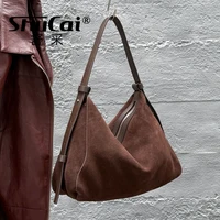 Genuine Grade Suede Leather Luxury Designer Large Capacity Women's Tote Bag Vintage Shoulder Crossbody Underarm Bags Trendy New