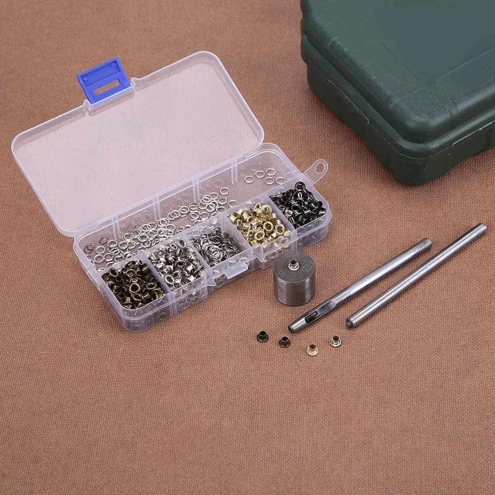Eyelet Grommet Ring Kit 3/5mm Metal Eyelet Set Leather Craft Repair Grommet Round Eye Rings DIY With Hand Knocking Tools