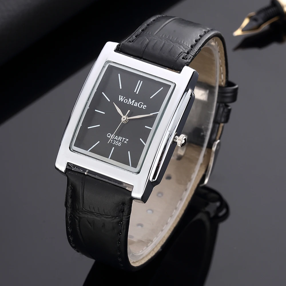 WoMaGe Brand Mens Watch Fashion Square Metal Dial Analog Quartz Wristwatch Leather Belt Casual Business Male Clock reloj hombre new fashion men watch 2023 top brand luxury famous wristwatch male clock leather analog quartz bracelet reloj mujer relogio