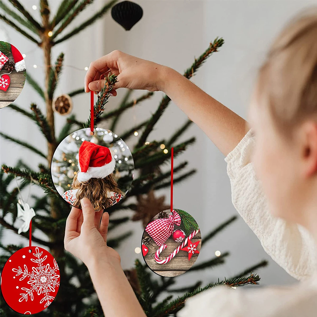 12/26Pcs Bulk Double Side Blank Sublimation Round Sublimation Ornament Blanks Christmas Ornaments For Home Decoration