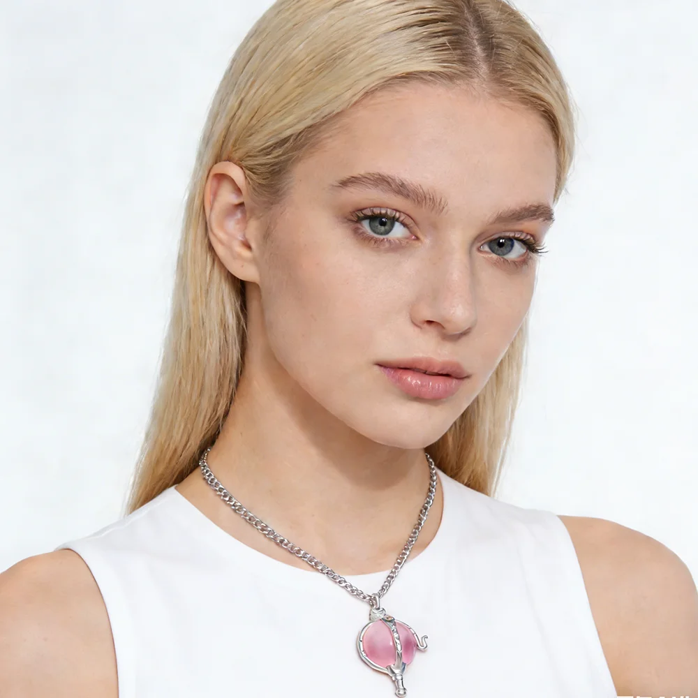 Magische Mädchen-Halskette mit rosa Kristallkugel im Anime-Stil, Schlüsselbeinkette für Fans, Frauen, Mädchen, Charm-Party-Halskette, Schmuckzubehör