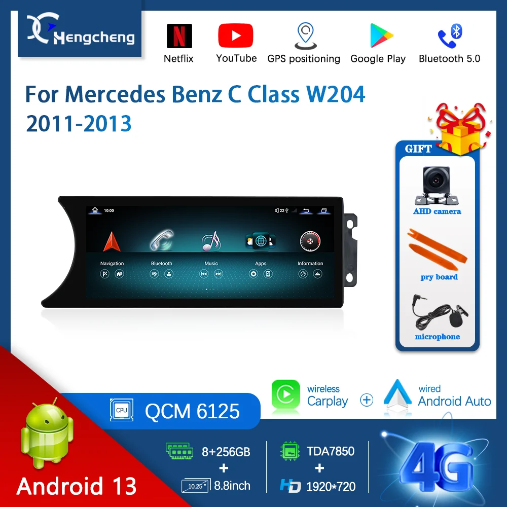 

Автомобильный мультимедийный видеоплеер 8,8 дюйма для Mercedes Benz C Class W204 2011-2013 Carpaly GPS навигация Android 13 4G 360 Камера авто