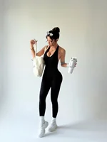 Yoga Bodysuit With Breast Pads Women Sports Jumpsuit Fitness Sportswear Workout Set Solid Color Seamless Butt Lifting Yoga Bodys - Image 4