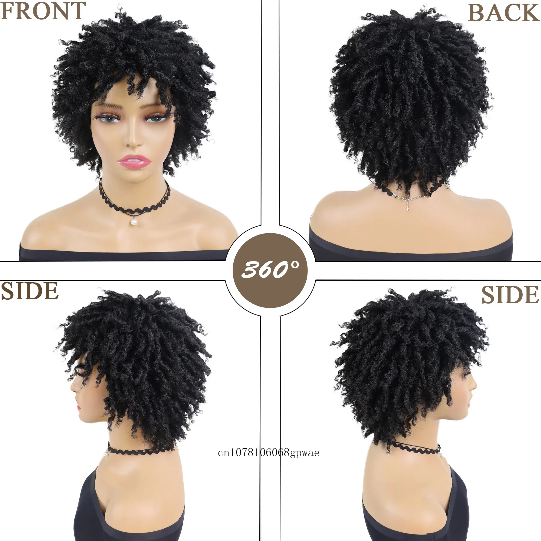 Short Black Braided Synthetic Wig for Women Dreadlocks Wigs Locs Crochet Twist Hair Afro Curly Wig Lady Daily Party Halloween