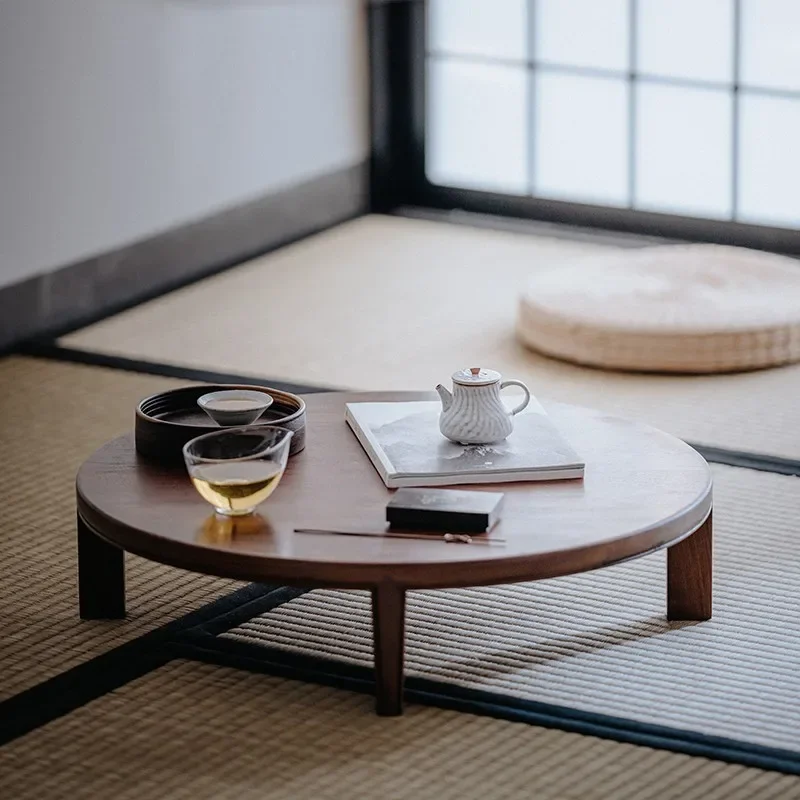 

TLL Black Walnut round Tea Table Japanese Style Bay Window Balcony Kang