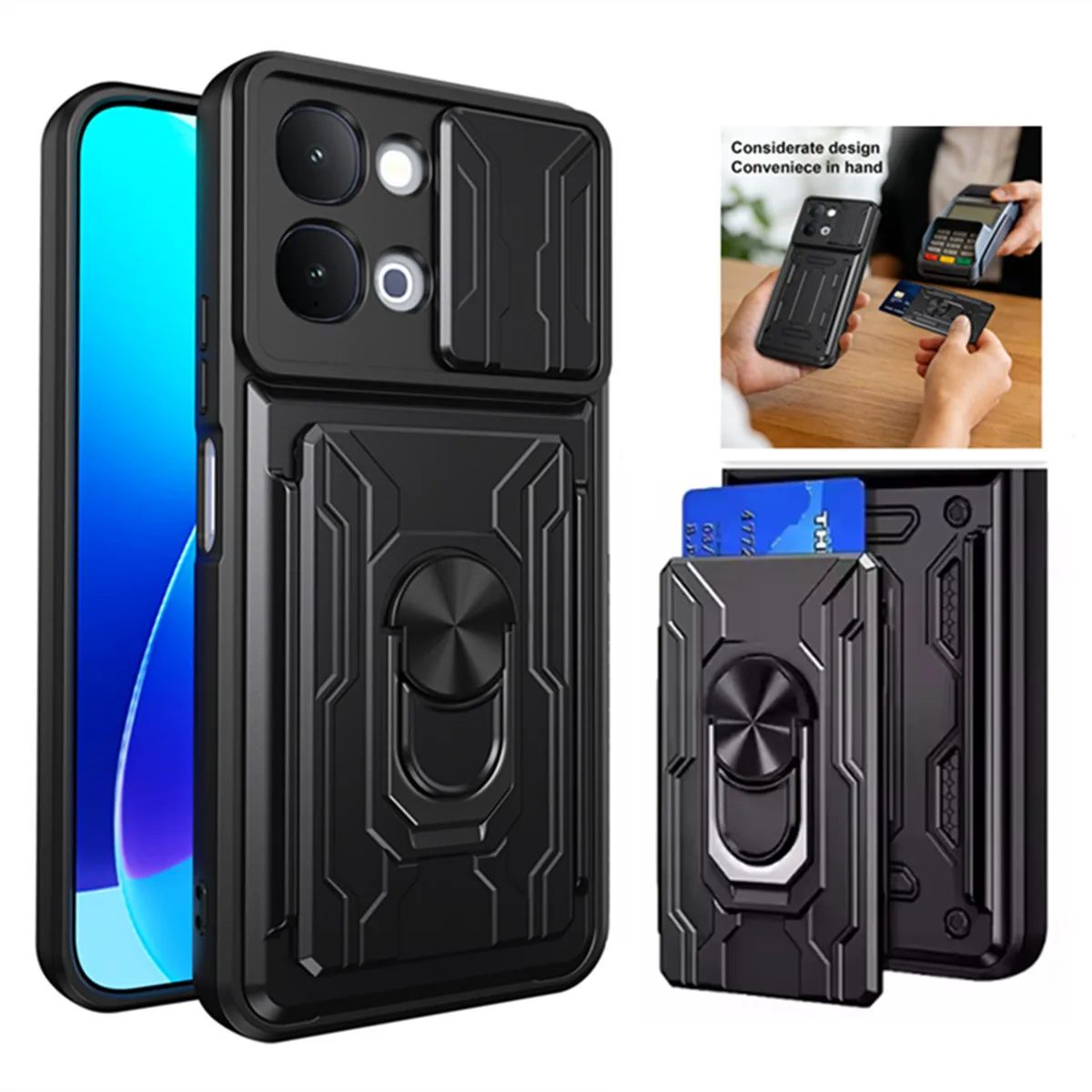 Shockproof Armor Card Holder Case with Slide Lens Protection