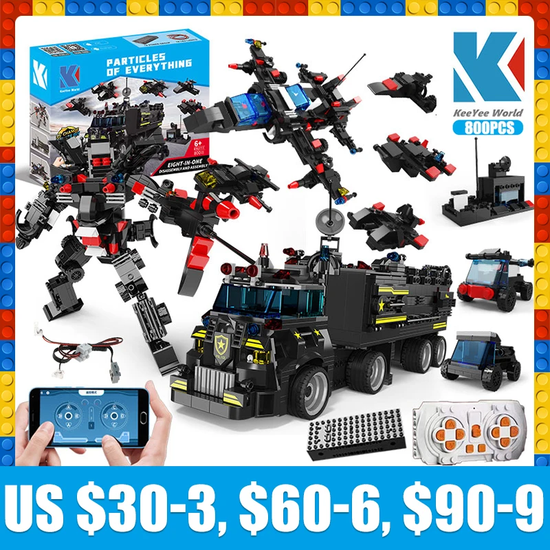 Keeyee World K96111 KAIYU 35 в 1 военный автомобиль Робот строительные блоки городской полицейский участок Дистанционное управление грузовик блоки игрушки подарки