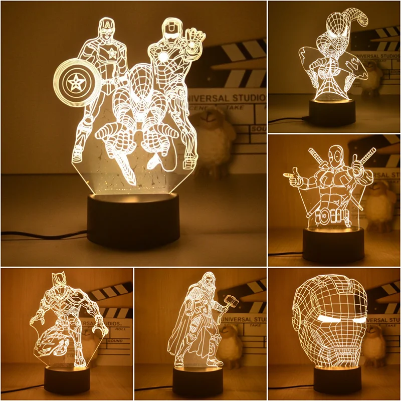 Disney Marvel Night Lights 3D Spiderman Ironman Deadpool Thor Hulk