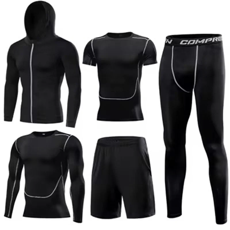 Men's 5pcs sets Boxing suit rashguard male kit MMA compression clothing men long-sleeved t-shirt+leggings tracksuit Sport Suit