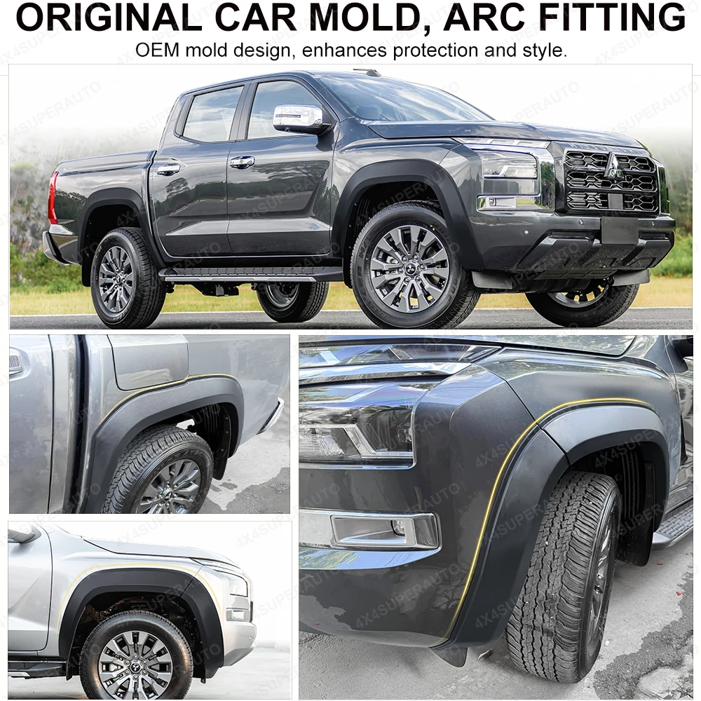 미쓰비시 L200 트리톤 MV 2024-2026용 OEM 디자인 펜더 플레어 휠 아치, 스무스 매트 블랙 머드가드, 더블캡 차량 액세서리