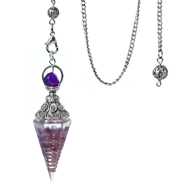 Natural Crystal Pendulum Pendant Necklace Resin Cage Reiki Chakra Healing Chain