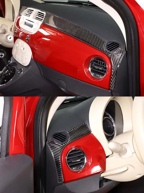 Para 2011-2019 Fiat 500 Soft Carbon Fiber Car Styling Car Air Conditioning  Switch Panel Frame Sticker Car Interior Accesorios (fibra de carbono rojo)