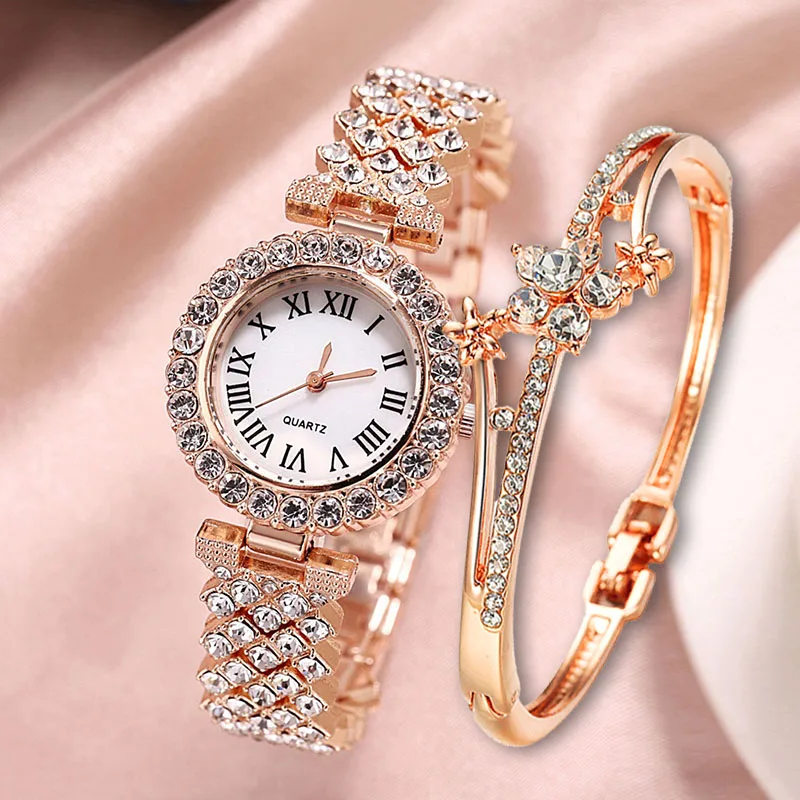 Women Watches Roman Scale Diamond Bracelet Steel Belt Love Petal Quartz Wrist Luxury Fashion for Women