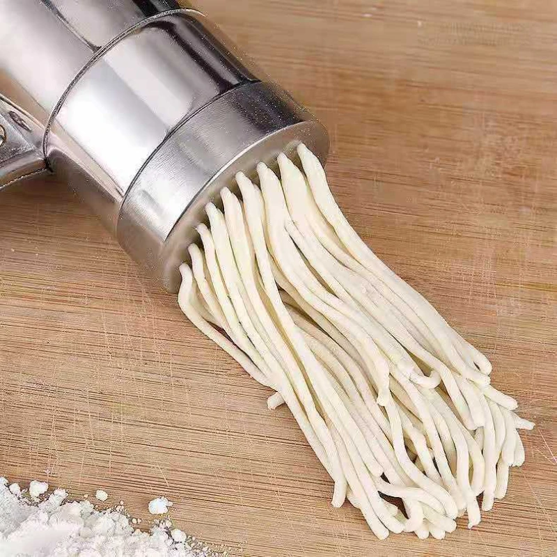Stainless Steel Household Small Manual Noodle Pressing Machine Shake Pasta Noodle Making Machine with 2 Interchangeable Molds