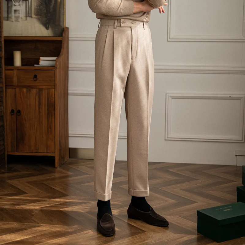 Casual High Waist Straight Tube Pants Thick Warm Versatile Pants British Fall Winter New Pants Trendy Man Pantalones Hombre 4