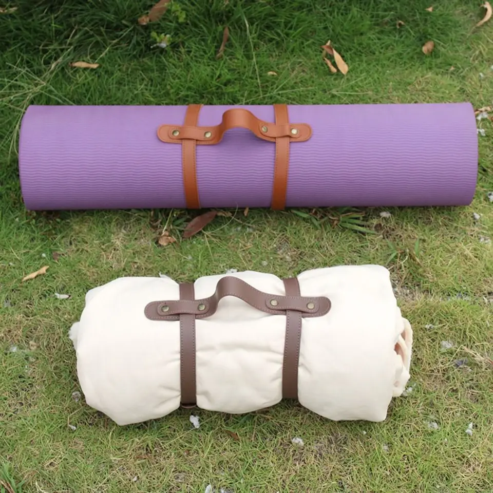 Sangle Transport Couverture Holibanna - Bandoulière Cuir Métal Pour Tapis Plage Camping