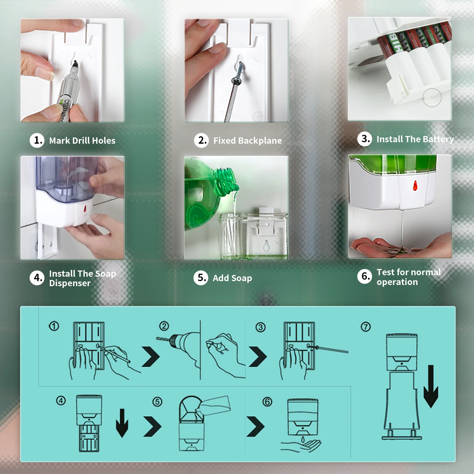 Automatic Hand Soap Dispenser 700mL/23fl.oz Wall-Mounted Touchless Sensor Pump Battery-Operated For Home Hotel Use Soap dispenser Soap pump Soap dispenser head Wall mounted dispenser