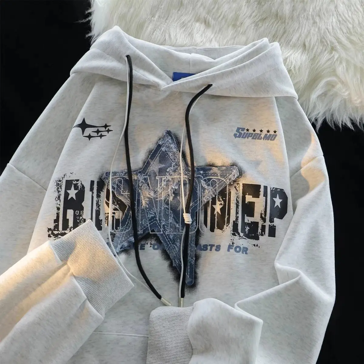 

Fashion retro personality simple printed women hoodie American winter y2k street hip-hop loose cute Oversized hoodie top