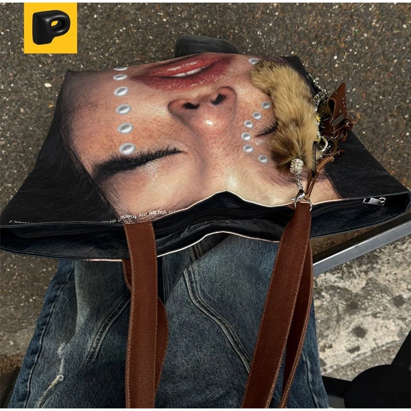 Modische Designer-Einkaufstasche, neue Umhängetasche mit großem Fassungsvermögen, kreativ bedruckt, vielseitige Freizeittasche, hochwertige, einfache Handtasche – Detail 2