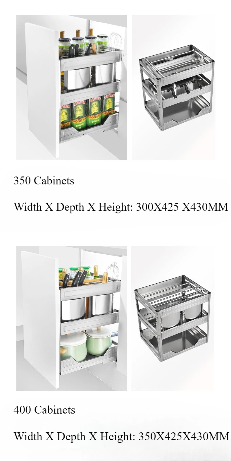 Iron Kitchen Cabinet Storage Sliding Drawer Organizer Household Freestanding Narrow Drawers Stainless Steel Spices Container