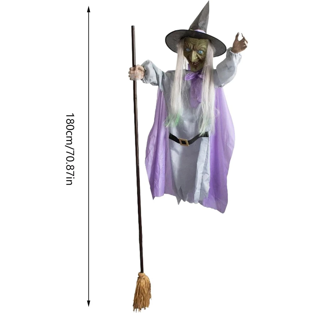 Halloween 180cm Flying Witch Decor Hovering Flying Witch Decorations with Scary Sound Halloween Props Horror Themed Scary Props