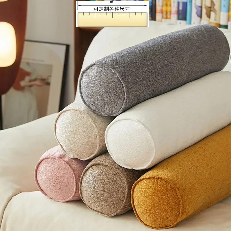 Long Pillow for Beds Cylinder Support Waist Leg Cushion Simple Solid Color Chenille Lounger Backrest Pad Home Office Decor - Image 3
